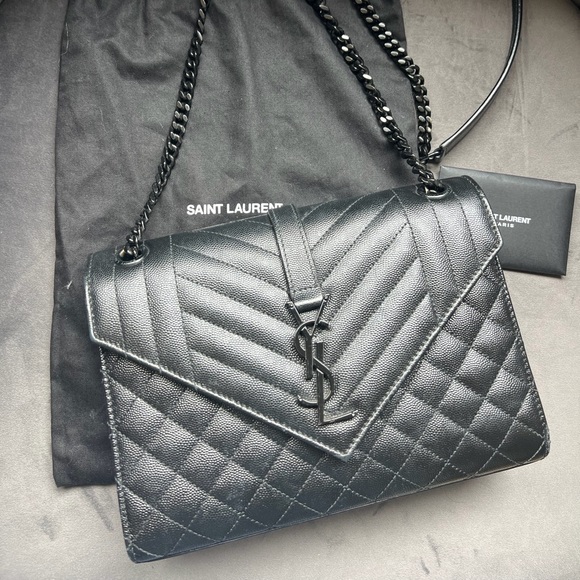 YSL All Black Mixed Matelasse Medium Shoulder Bag - Picture 5 of 15